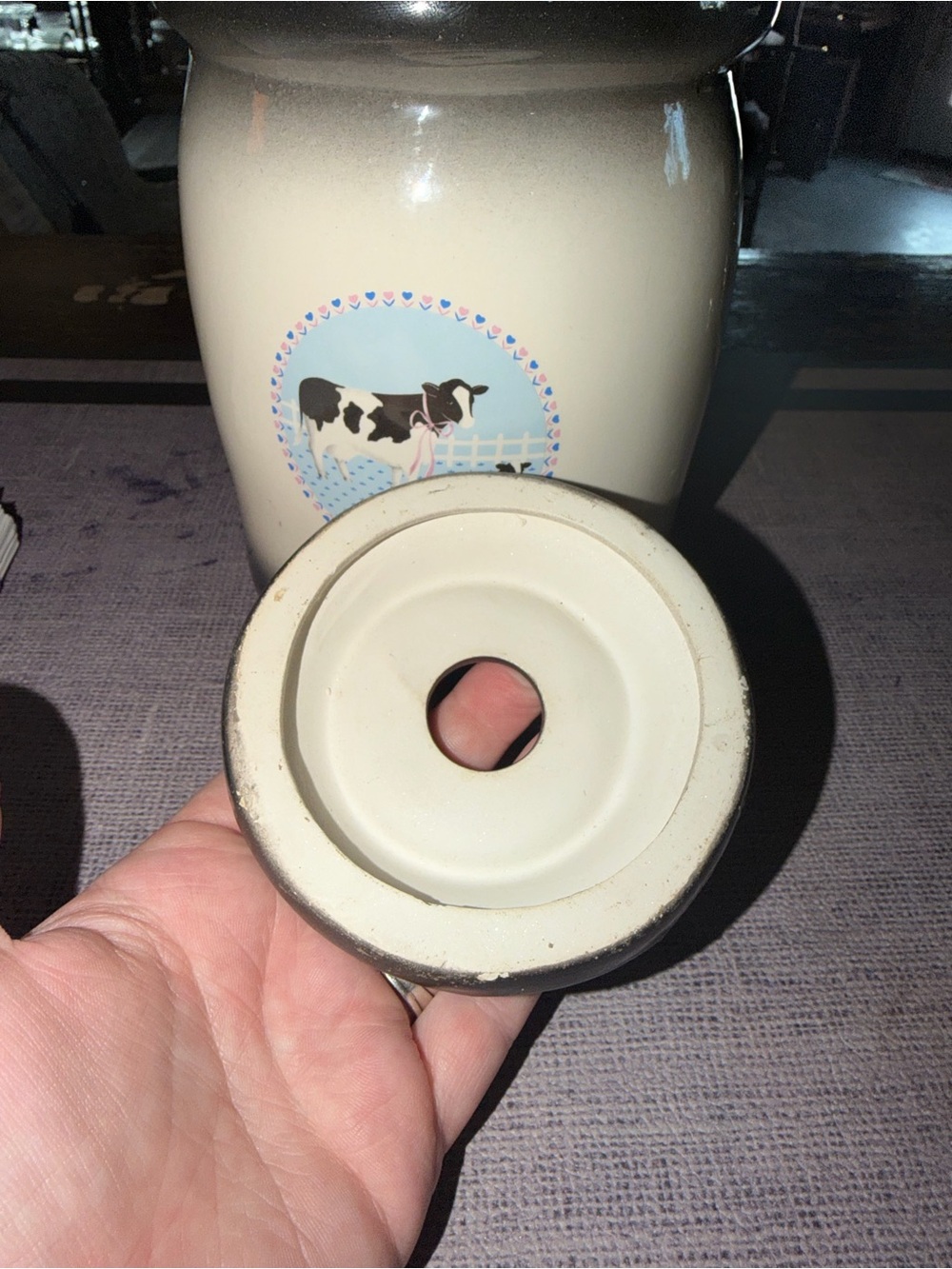 Vintage Black and White Cow Butter Crock - Picture 5 of 7